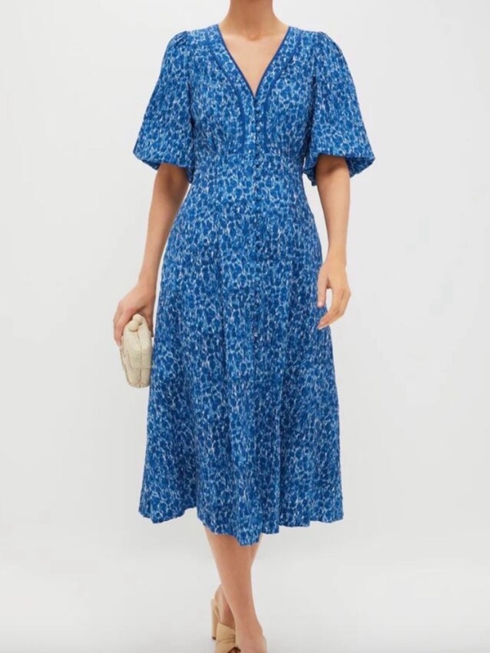 BNWT - Tuckernuck Blue Printed V-Neck Midi Dress - Picture 2 of 11